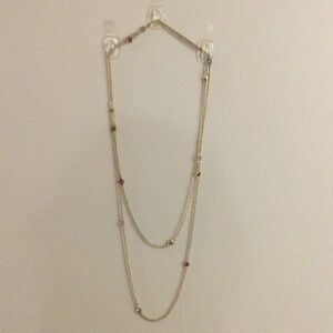 2/$15 Item 8 Necklace  30 inch gold tone chain multicoloured faux crystal beads